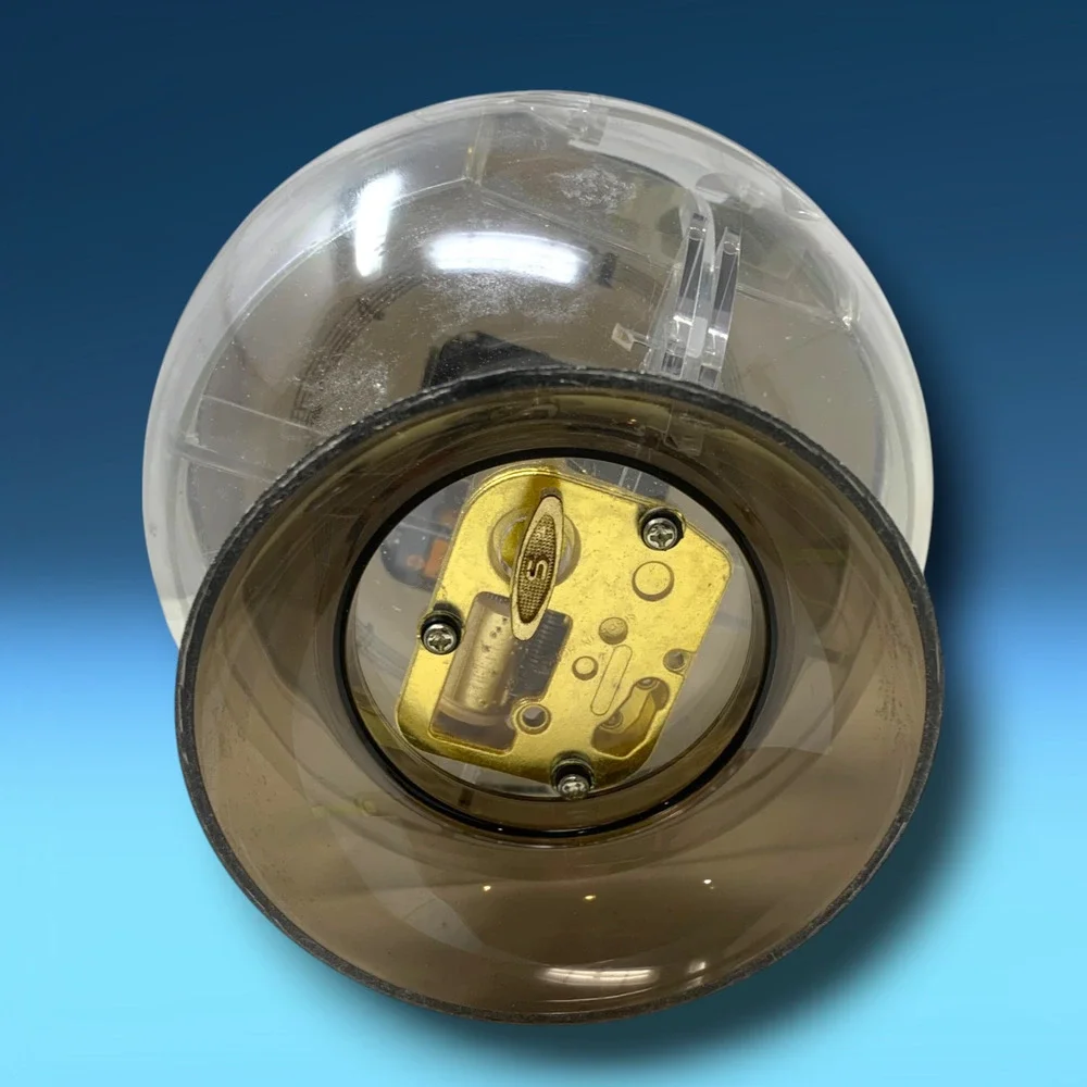 Vintage MCM Acrylic Sphere Lidded Jewelry Box Music Box & Clock Sputnik Pop Art